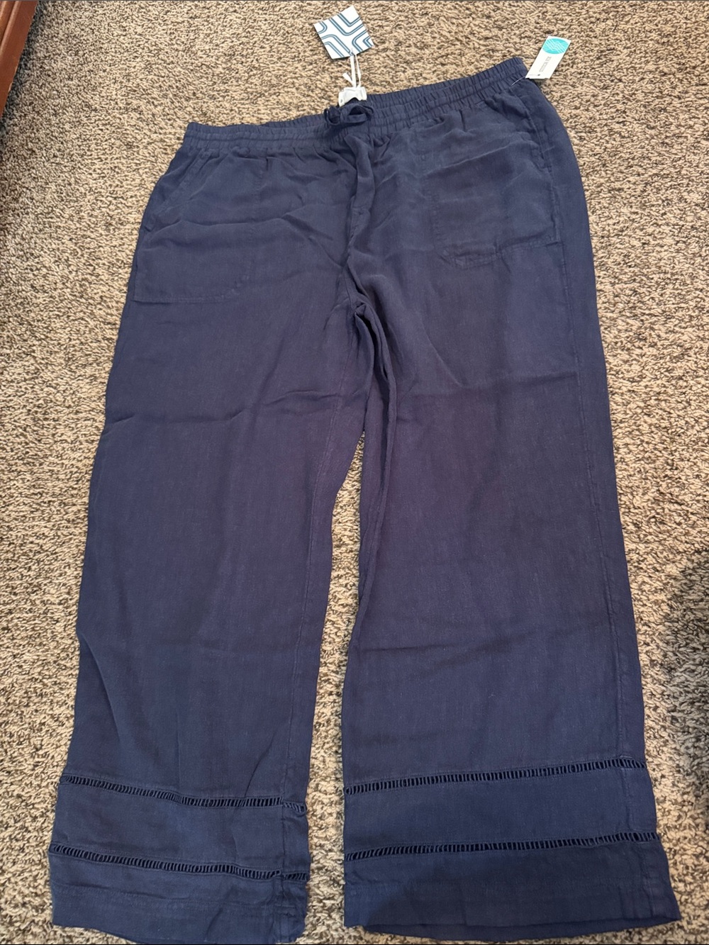 Market & Spruce Navy Wide-Leg Linen Blend Pants
